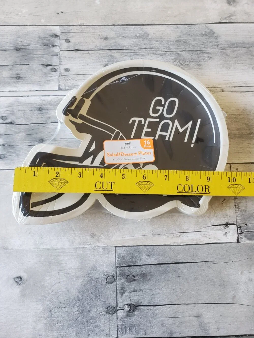 NWT - Go Team Black and White Football Helmet Paper Plates 16 count